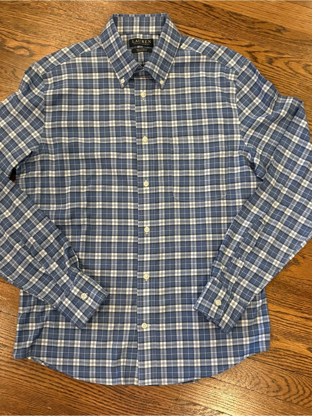 Ralph Lauren Blue and White Plaid Button-Down Shirt